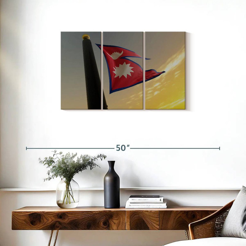 Drapeau du Népal, ciel coucher de soleil, H 20 po x l 33 po