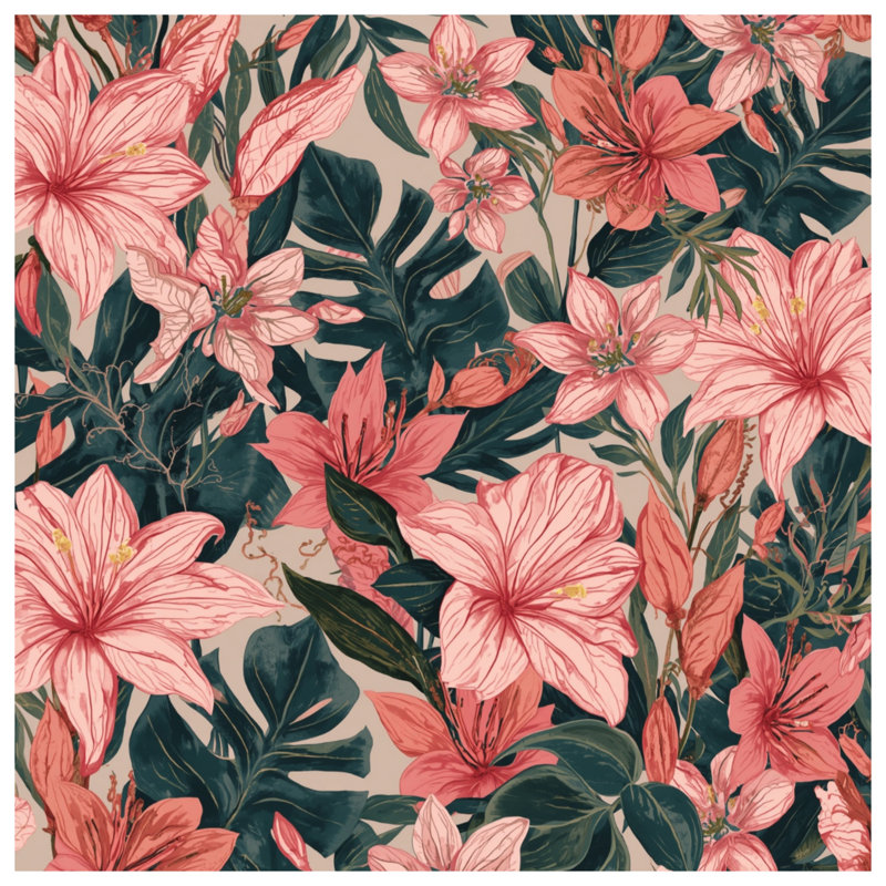 Coussins décoratifs roses à motif de fleurs tropicales, 26 x 26 pouces