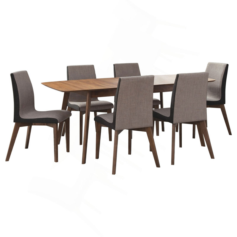Ensemble de salle à manger 7 pièces en noyer naturel et gris, 7 pièces : table, 6 chaises