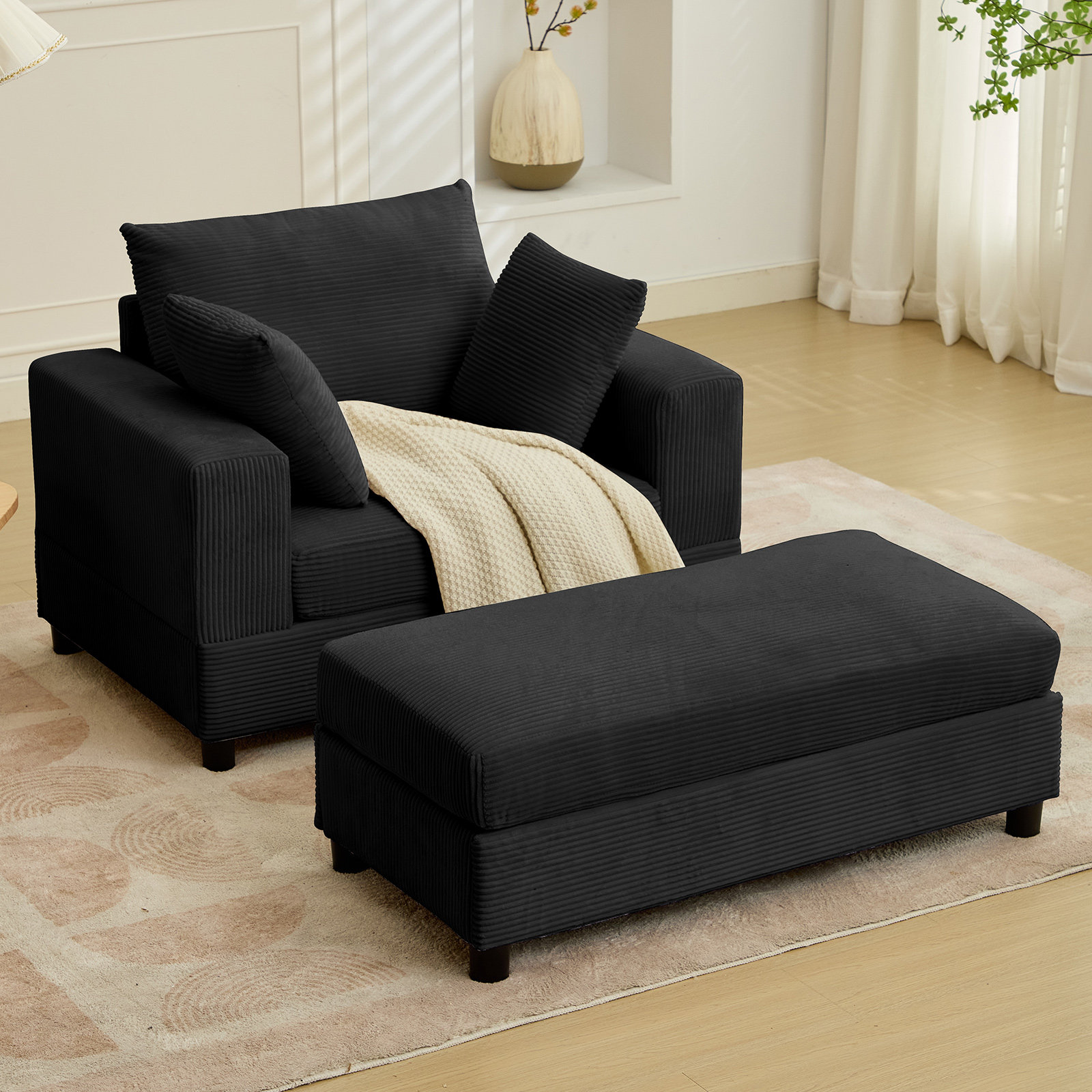 Ebern Designs Chaise Lounge Chair Indoor With Ottoman, Oversized