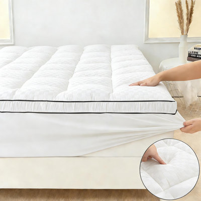 Surmatelas simple, surmatelas blanc ultra épais 500 g / m², plateau-coussin moelleux et de soutien, poche profonde de 8 à 21 po, surmatelas ferme pour le refroidissement, protège-matelas hypoallergénique