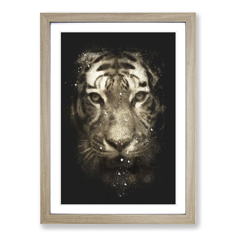 Tiger Vol.5 Paint Splash - Picture Frame Graphic Art, 65cm H x 48cm W x 2cm D, Oak