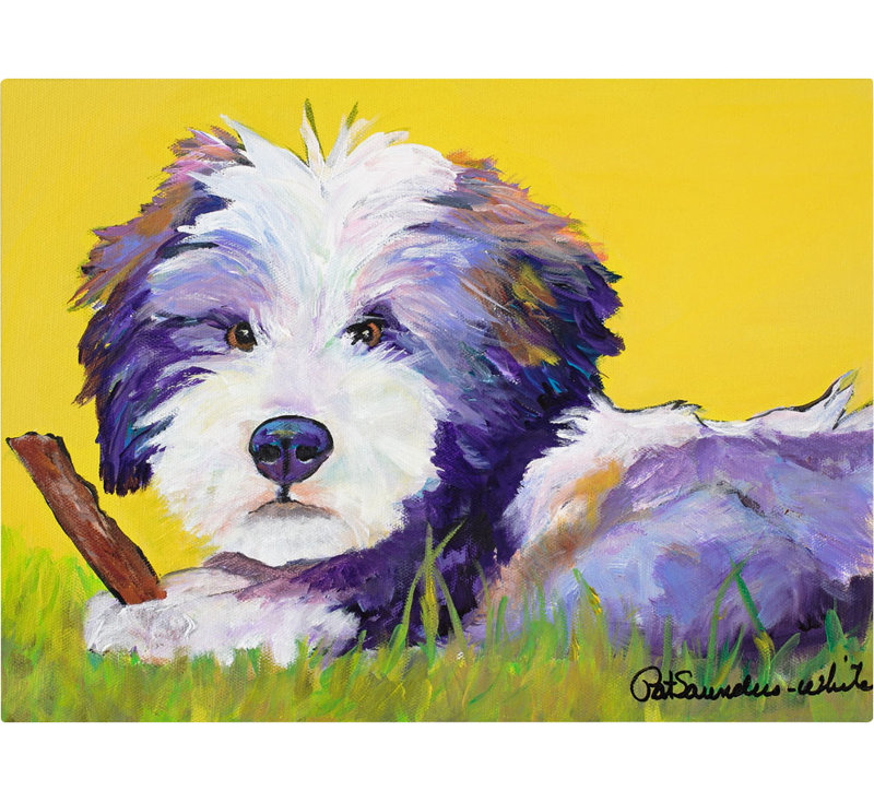 Colorful Dog Portrait on Canvas with Yellow Background