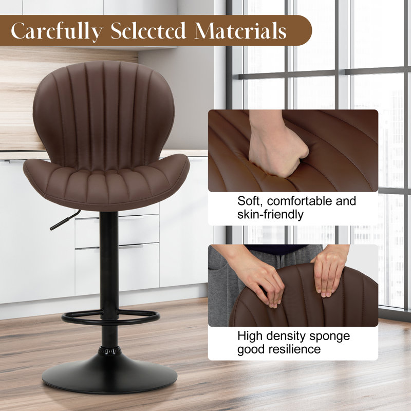 360° Swivel Bar Stool - Adjustable Height PU Leather with Metal Frame, Brown