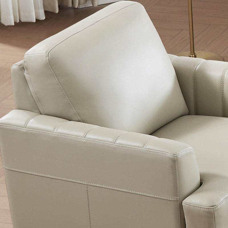 Chaise en cuir fleur Reuma, Cuir véritable blanc cassé Cassia