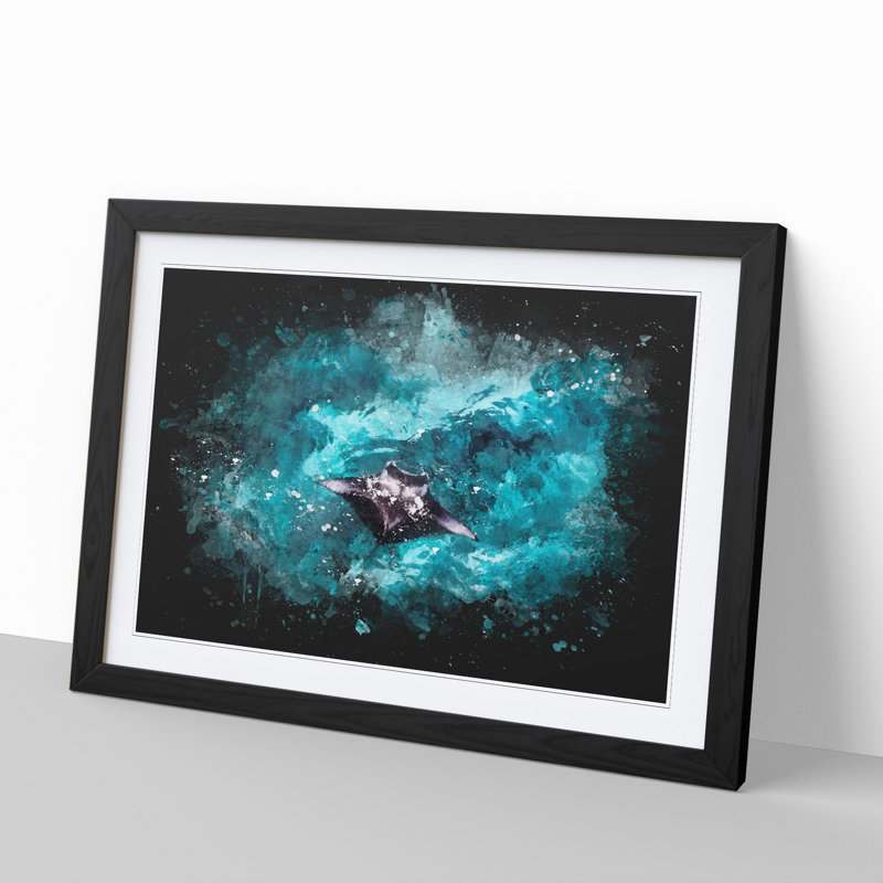 Manta Ray - Picture Frame Graphic Art, Black Framed, 36cm H x 48cm W x 2cm D