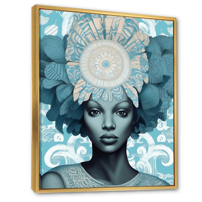Magnifique beauté glam rétro afro-américaine, H 32 po x l 24 po x P 1 po, Cadre flottant doré