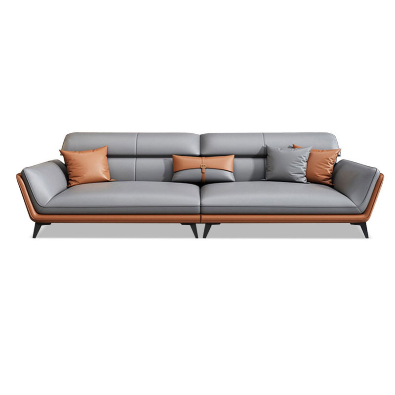 Canapé modulaire gris en cuir véritable, H 33,46 po x l 110,24 po x P 35,43 po, Gris / Orange