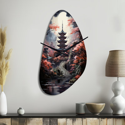 «Japon Art Mystical Pagoda», reproduction d'horloge asymétrique en métal corail