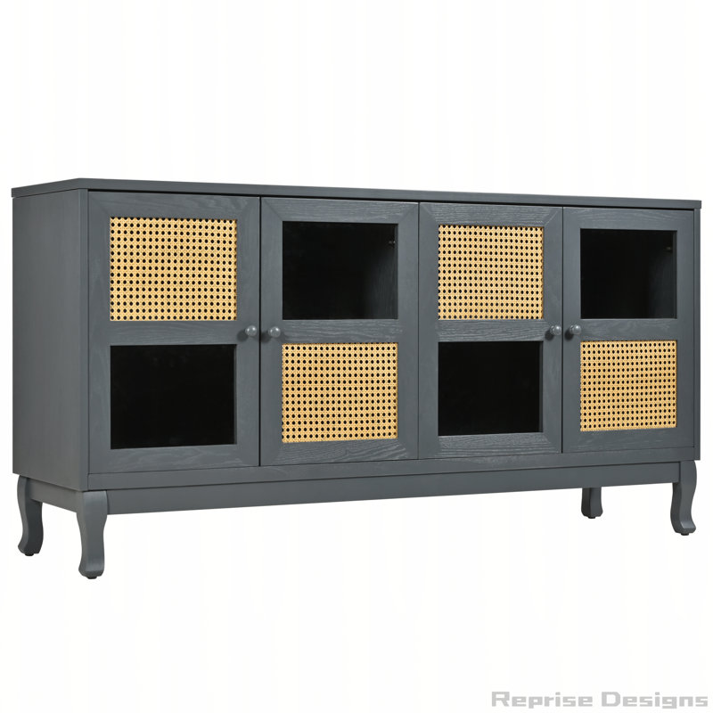 Buffet rétro à 4 portes avec grand espace de rangement, Gris foncé antique