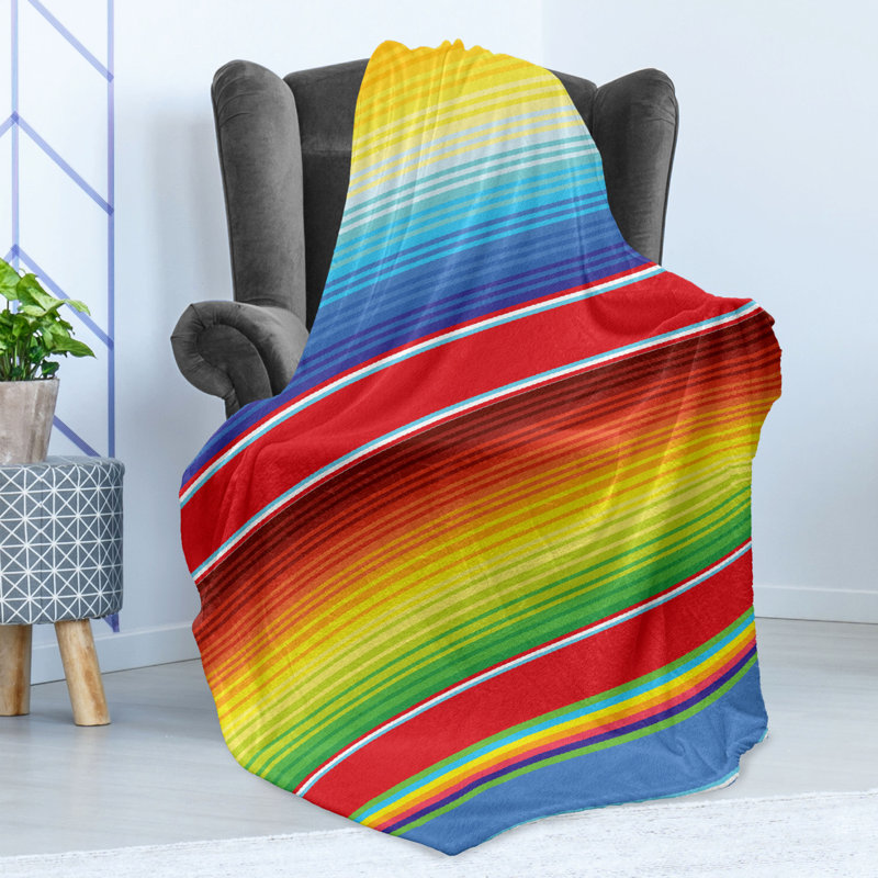 Ambesonne Rainbow Fleece Throw Blanket Mexican Pattern Multicolor, 50" W x 70" L
