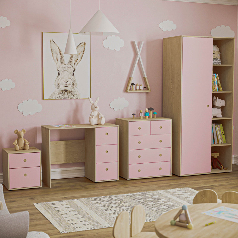 Karicia Bedroom Set, Pink/Oak