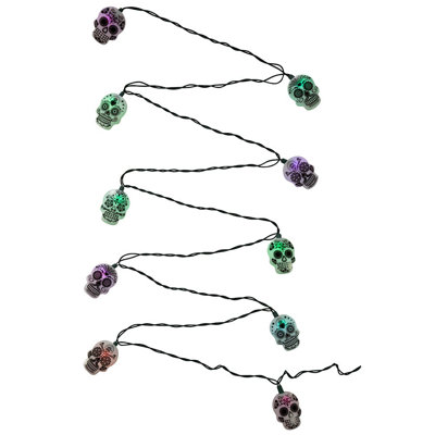Kurt Adler Indoor/Outdoor UL 10-Light LED Sugar Skull Light Set, 11.5ft