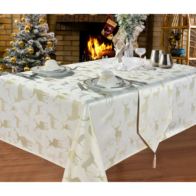 Large Stag Alvey Tablecloth, 137cm W x 183cm L, Cream/Gold