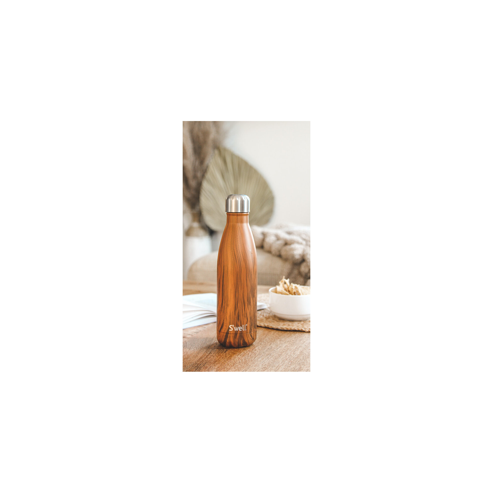 S'well Stainless Steel Triple-Layered Vacuum-Insulated Water Bottle, Teakwood, 17.oz