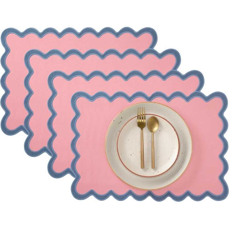 Blush and Blue Scalloped Cotton Placemats Set of 4