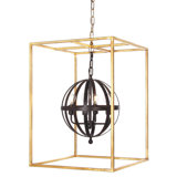 Caged Saturn 4 - Light Gold Leaf/Flat Black Lantern Pendant