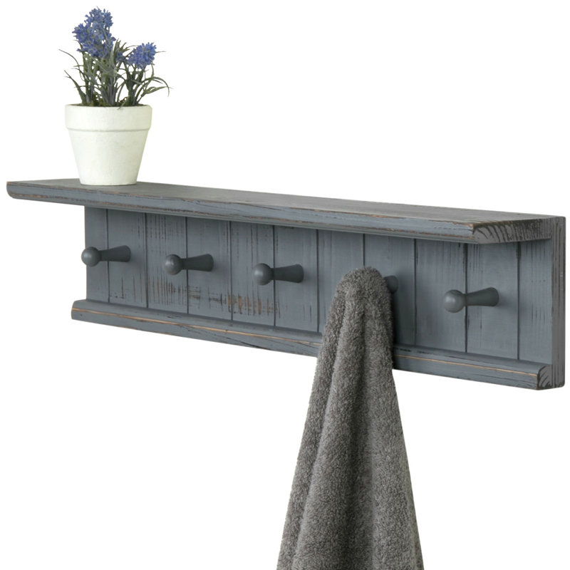 Wood Wall Towel Rack, Dark Grey