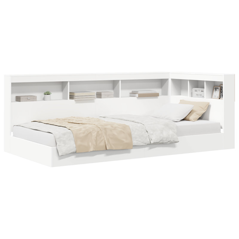 Bookcase Bed Engineered Wood, European Single (90 x 200 cm), White