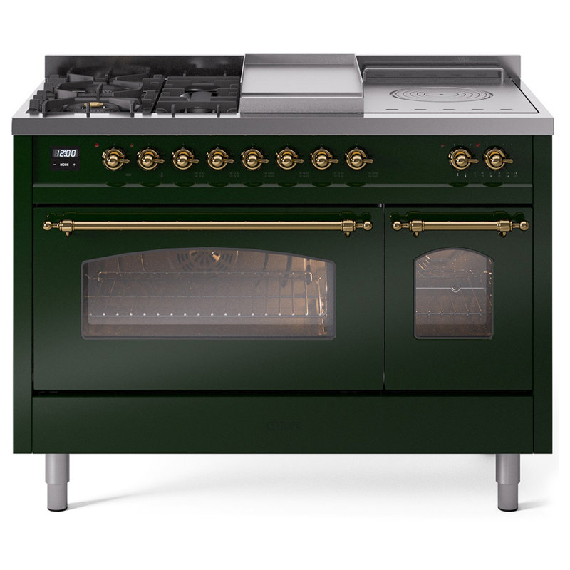 ILVE Nostalgie II 48 Dual Fuel Range, Emerald Green/Brass, Natural Gas
