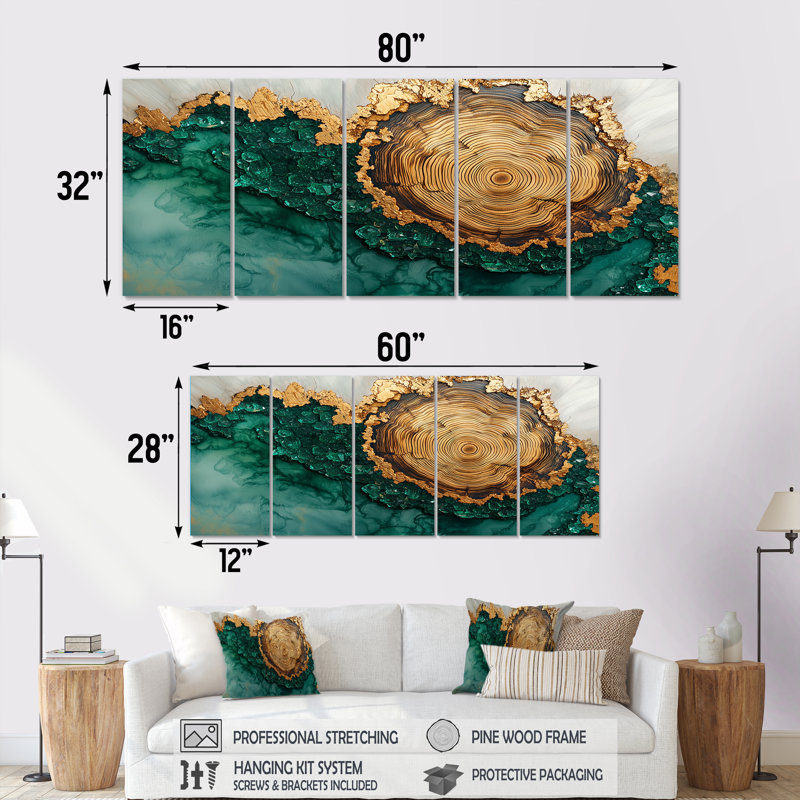 Shanna - décoration murale cristaux - art mural traditionnel 5 pièces, H 32 po x l 80 po