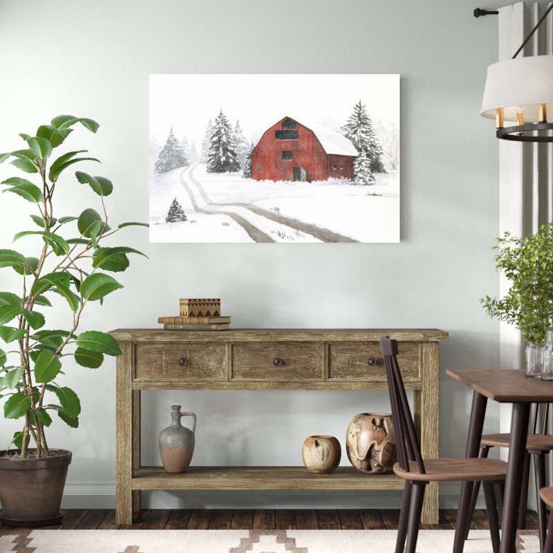 «Evergreen Farm I» par Grace Popp - peinture sur toile tendue, H 32 po x l 48 po