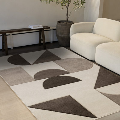 Tapis d'intérieur moderne géométrique blanc contemporain