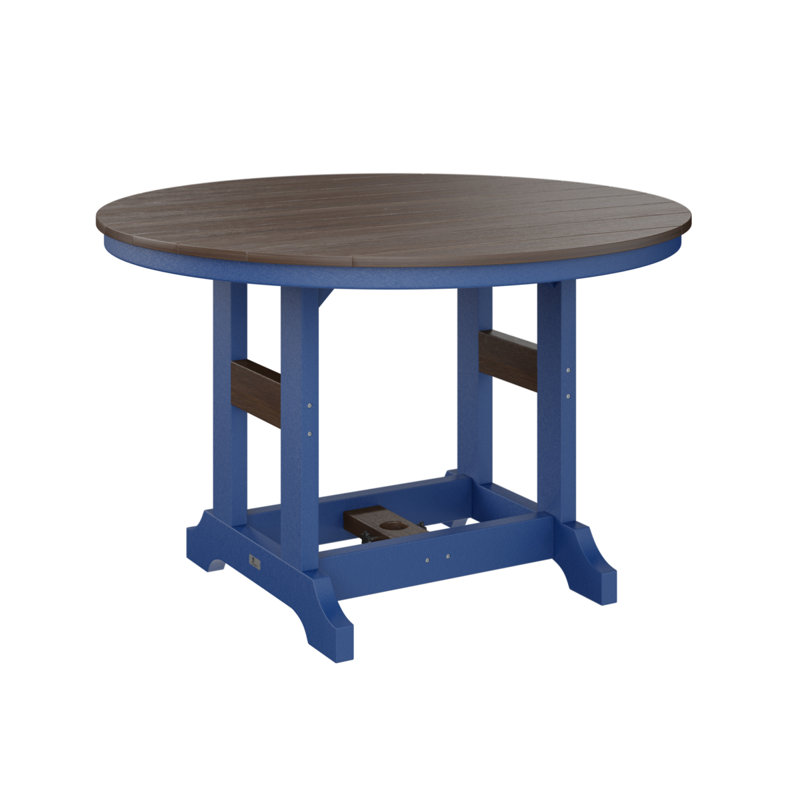 Garden Classic Outdoor Round Bar Table, Pacific Blue, Brazilian Walnut