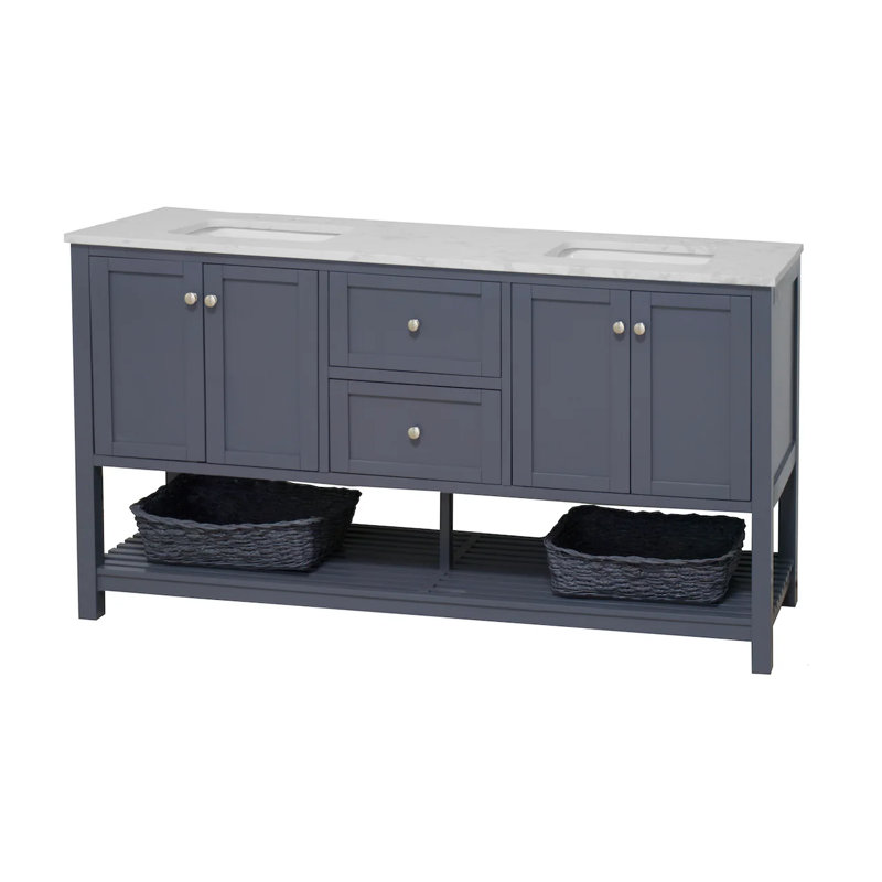 Binne 72'' Double Bathroom Vanity with Top, Marine Gray, Engineered Carrara