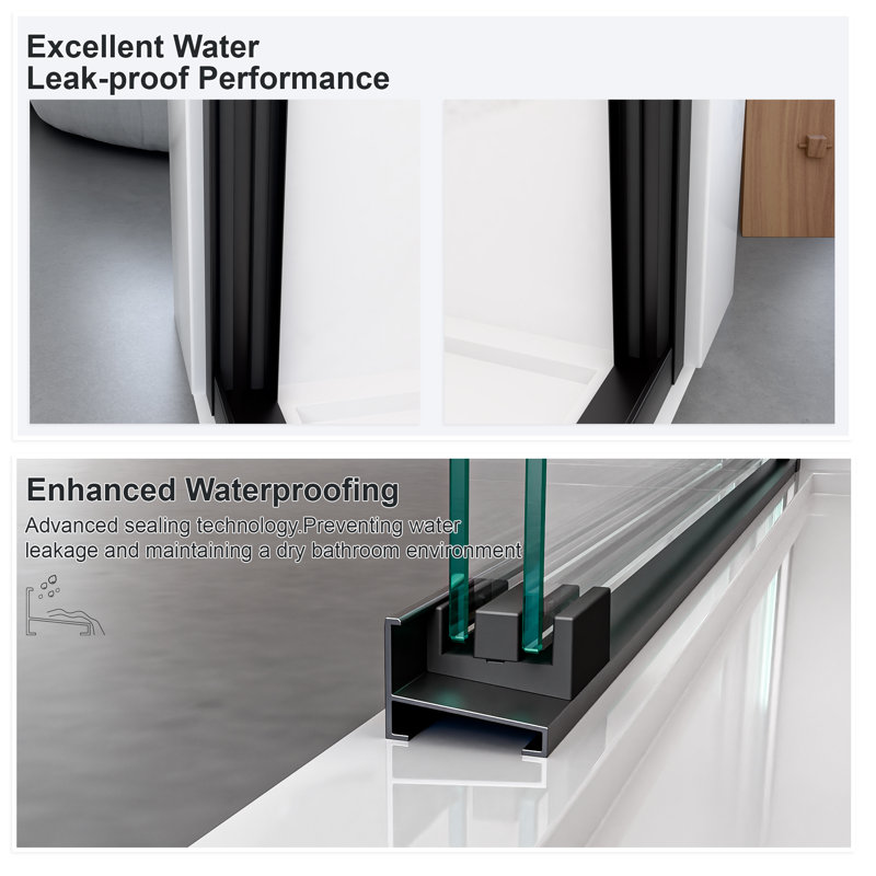 Porte de douche coulissante double demi-cadre l 56 à 60 po x H 72 po, verre trempé 1/4 po, finition noir mat