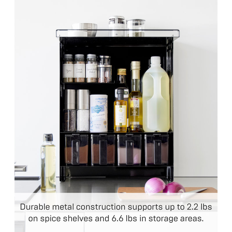 Black Steel Magnetic Concealable Multi-Tier Spice Rack