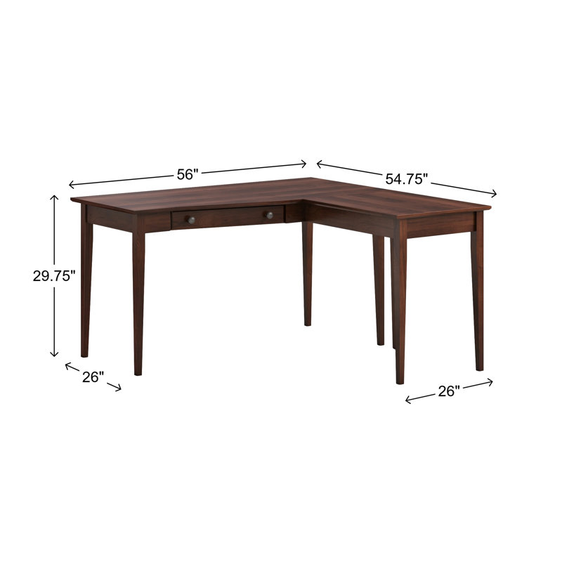 Malani Solid Wood L-Shape Desk, Brown Mahogany
