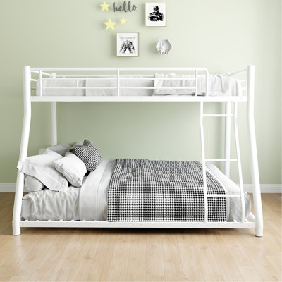 Lit superposé simple au-dessus d'un lit double en métal - Structure durable, peu encombrante et polyvalente, idéale pour les enfants ou les adultes, convient aux matelas simples et doubles, finition blanche classique
