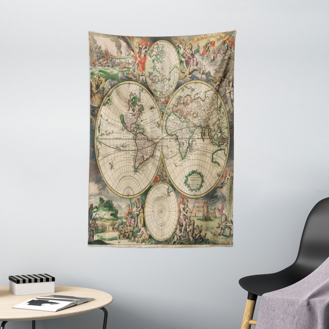 Wandbehang Renaissance Kontinente und Hemisphären Vintage