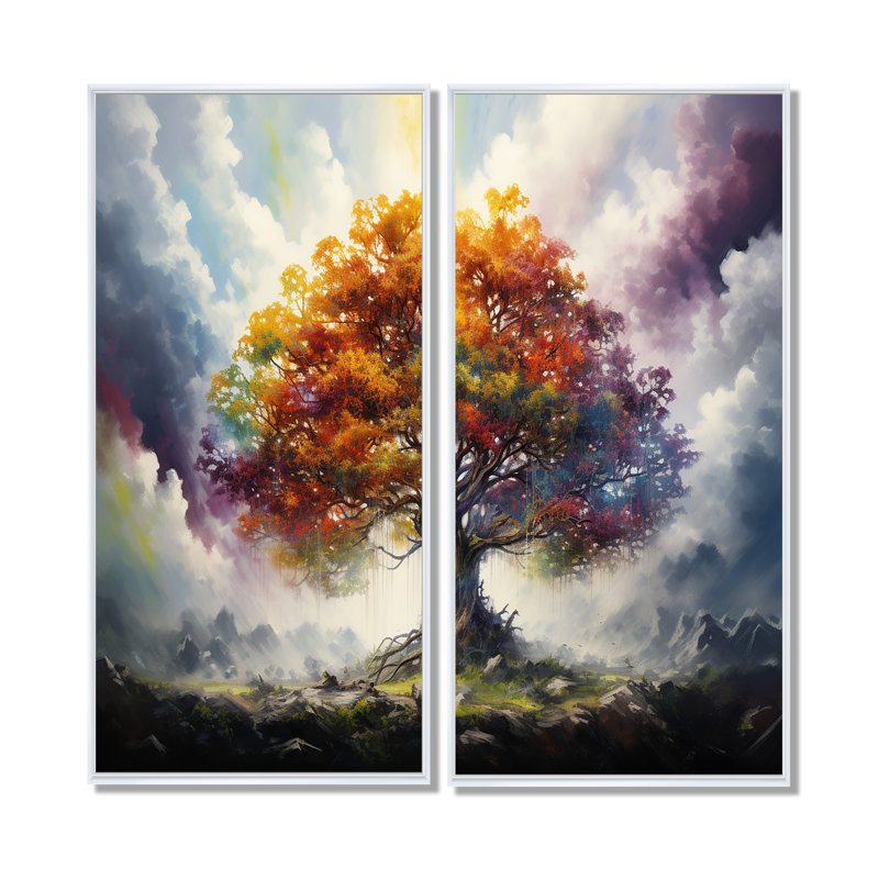 Arbre de vie toutes saisons II - art mural sur toile verte, H 32 po x l 32 po, Reproduction encadrée sans passe-partout