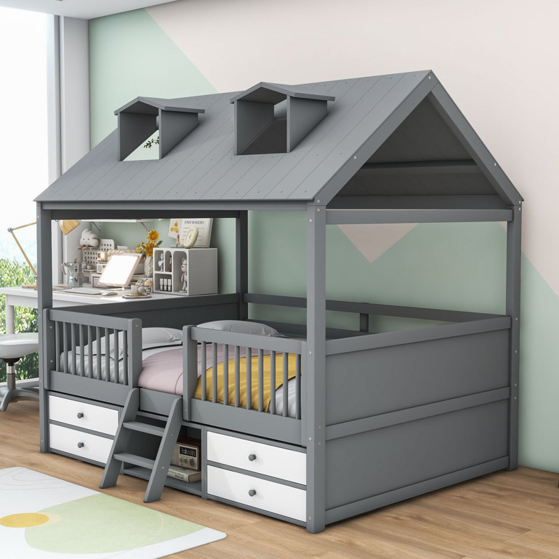 Lit pour enfant avec tiroirs Elderen, Simple, Gris