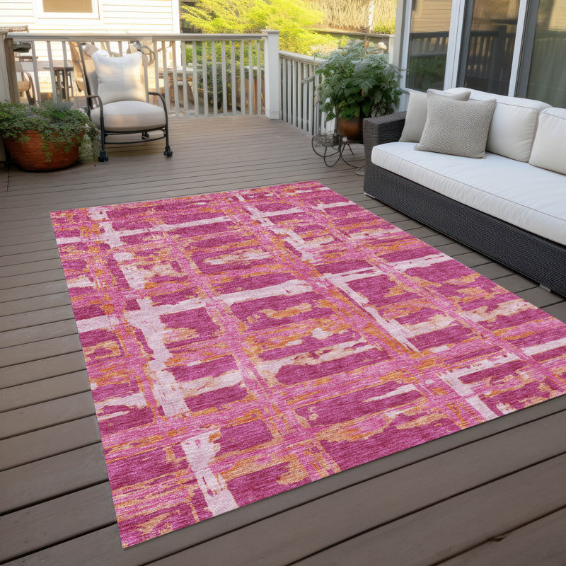 Mahaney Washable Striped Indoor / Outdoor Rug, Rectangle 9' x 12'