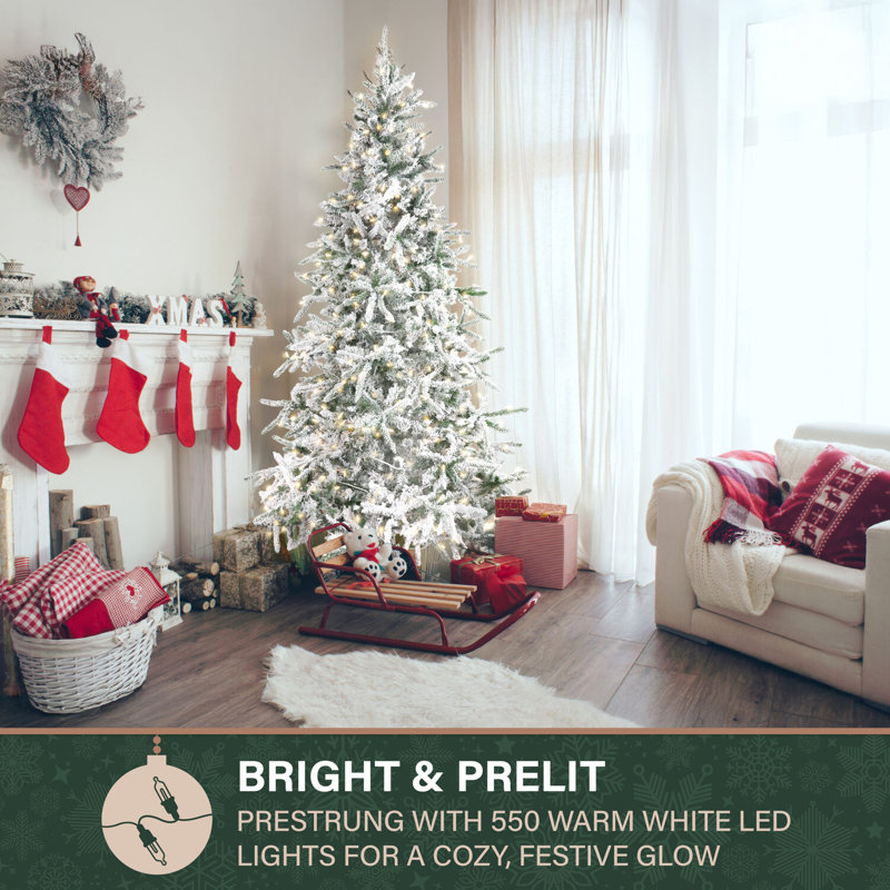 Mountain 7.5' White Pine Artificial Christmas Tree with 550 Clear/White Lights, White