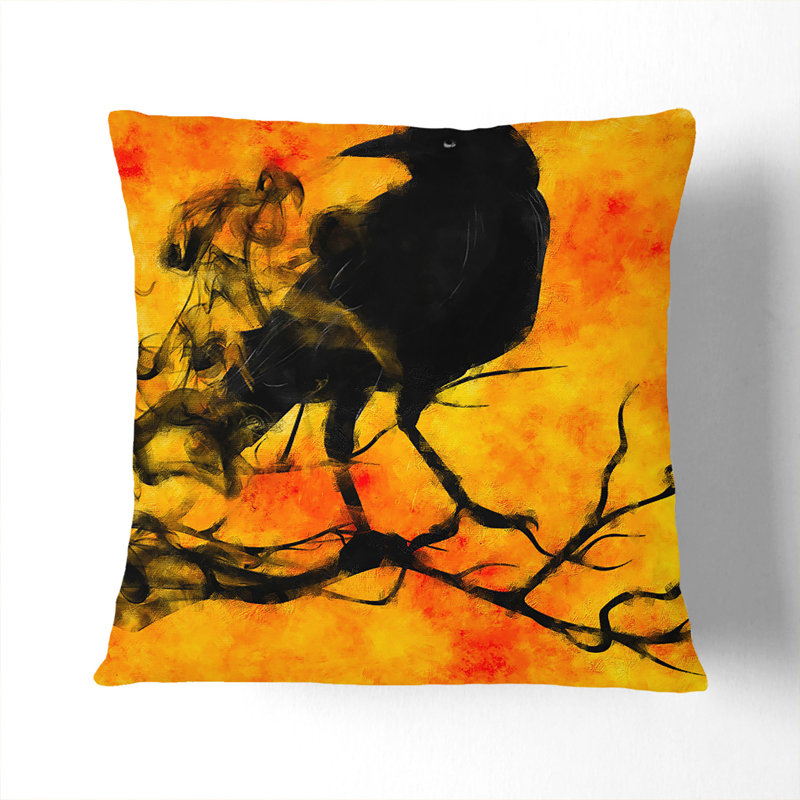 Raven Bird Vol.1 Painting Square Throw Cushion, Black, 40cm H x 40cm W x 15cm D