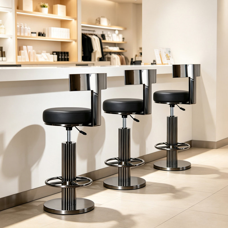 Tabourets de bar Cravets en acier inoxydable avec dossier, tabourets de bar modernes réglables et pivotants (1 pièce)