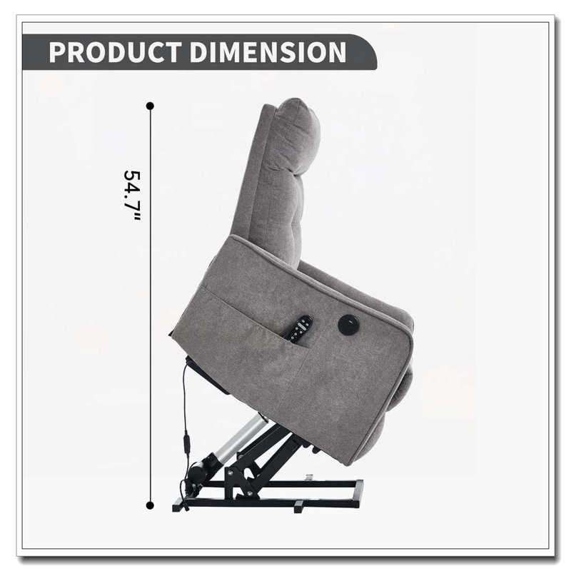 Fauteuil inclinable Power Lift avec massage et chaleur pour personnes âgées, mécanisme de mouvement robuste et une clé USB pour la recharge