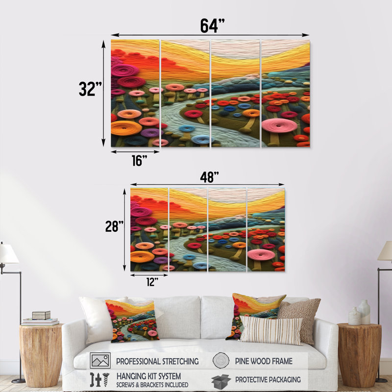 4 pièces d'art mural Quilt, H 32 po x l 64 po