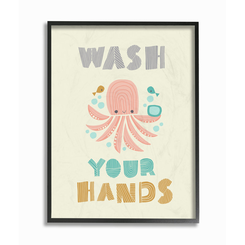 Art de pieuvre Gupton Wash Your Hands, Giclée encadrée noir minuit, H 14 po x l 11 po x P 1,5 po