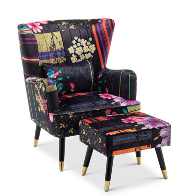 Upholstered With Footstool Wingback Chair