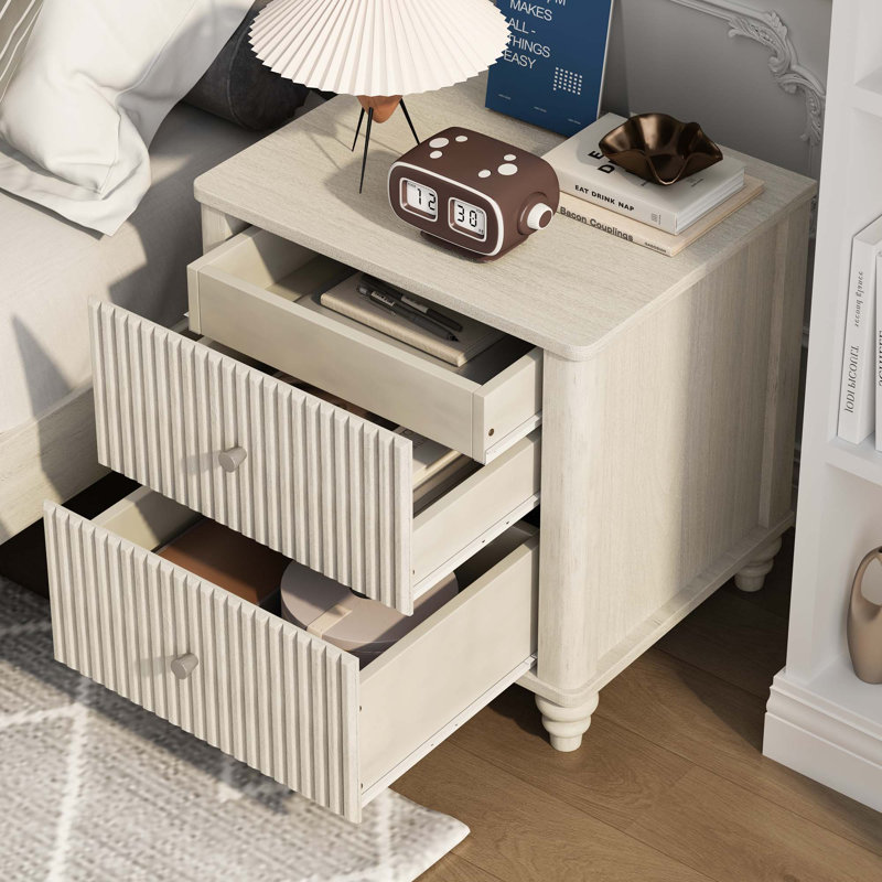 3-Piece Bedroom set,INcluding Bed and 2 Nightstands, Beige, Queen