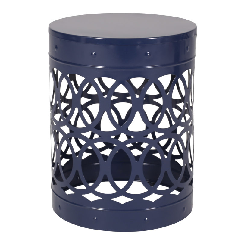 Outdoor Metal End Tables (set Of 2) - Powder-coated Iron, Cylindrical Design, Navy Blue