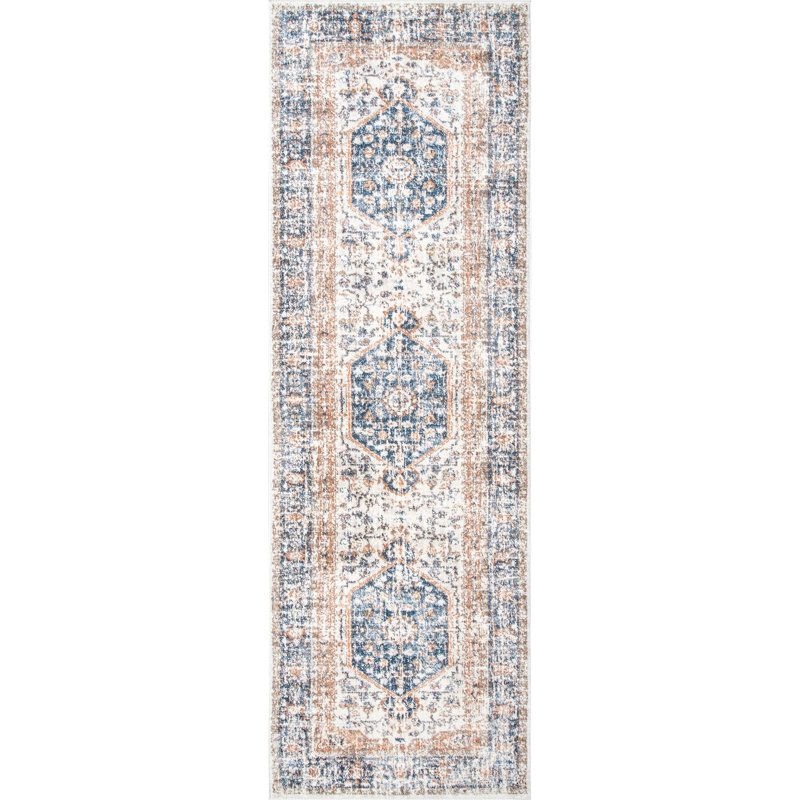 Caramont Florid Dreams Performance Blue Rug, Runner 2'8" x 8'