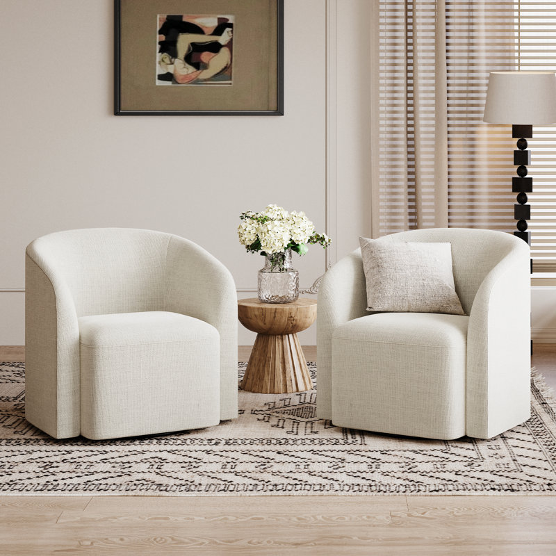 Fauteuil demi-tonneau pivotant à 360 degrés Avalos, Tissu beige