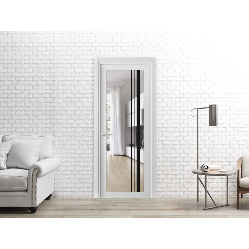 Porte française solide | Verre transparent en soie Lucia 2566 | Poignée simple à panneau régulier | Portes de salle de bain robustes