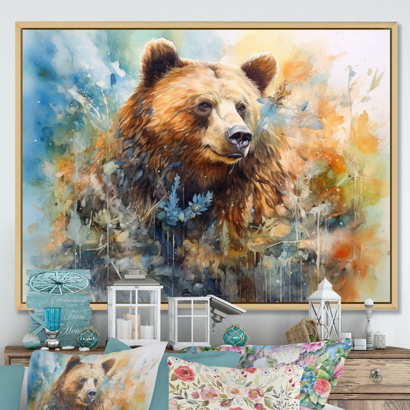 Majestic Grizzly II sur toile, Cadre naturel flottant, H 16 po x l 32 po x P 1 po